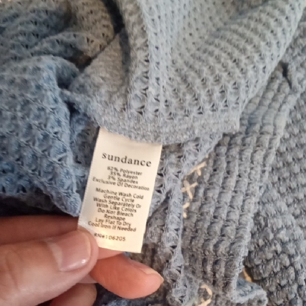 Sundance V Neck Blue  Long Sleeve Waffle Knit Size Medium Women - Picture 5 of 6